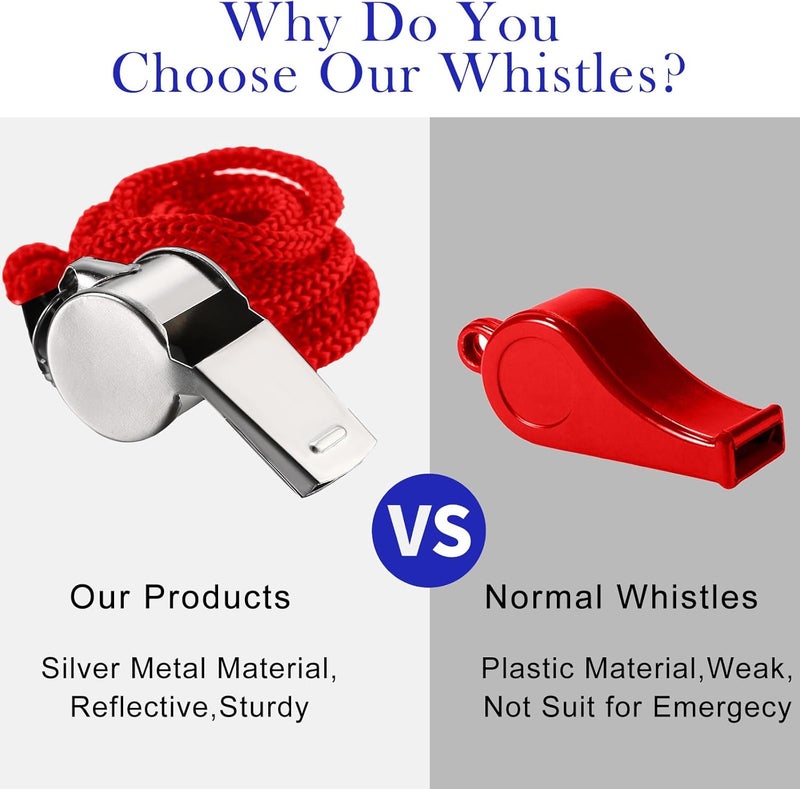 Kingdder 100 Pcs Metal Referee Whistle Bulk for Coach Whistles for Adults with Lanyard Stainless Steel Sports Whistle Emergency Loud Sound Whistle for Teachers Polices School Sports - Image 5